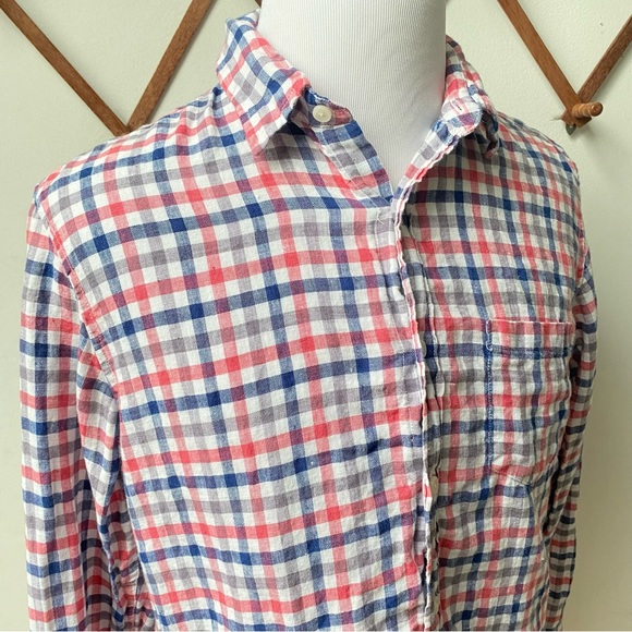 J Crew Linen Checkered Slim Fit Button Up Shirt - Picture 9 of 12
